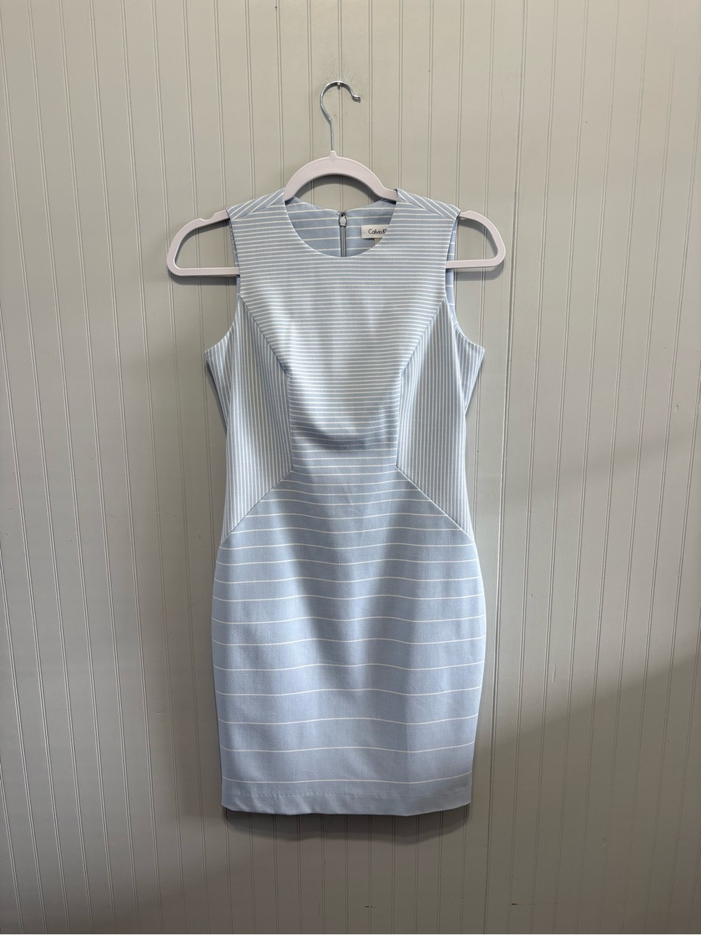 Calvin Klein Light Blue Striped Sleeveless Sheath Dress 2P